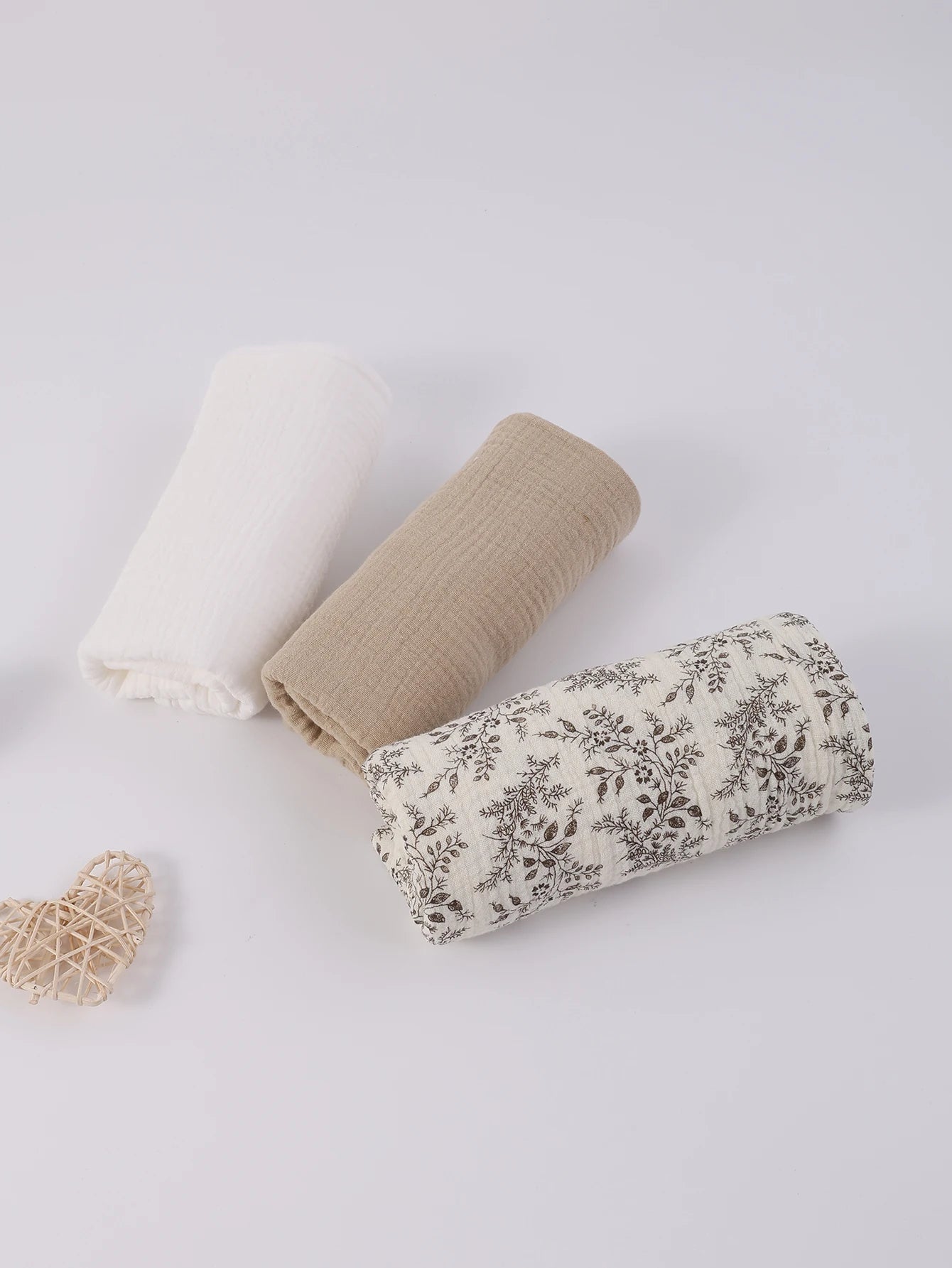 3PCS/set Boho Solid Floral Soft Breathable Newborn Baby Receiving Blanket Muslin Swaddle Blankets