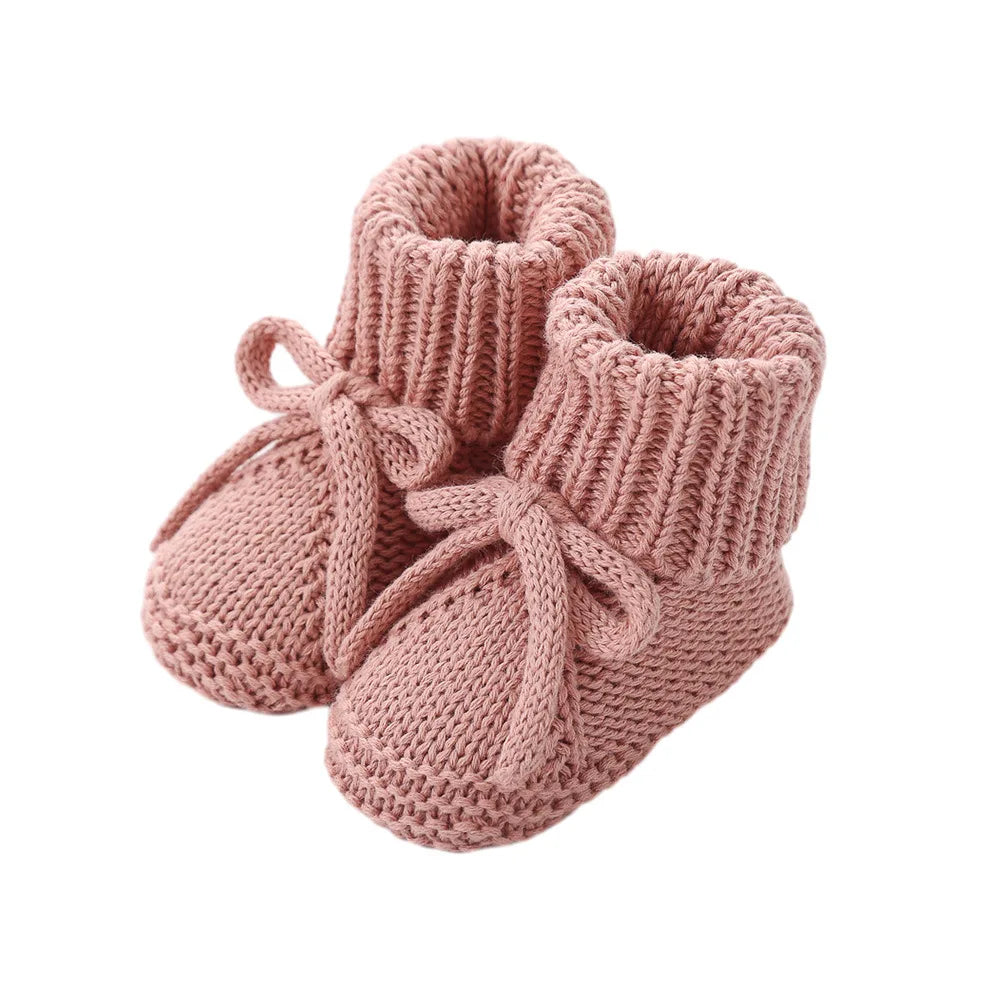 Newborn Baby Cute Bow Tie Knitted Walking Shoes Autumn Winter New Baby Soft Knitted Woolen Floor Crawling Socks for 0-12Months