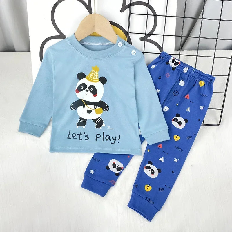 2024 New Kids Boys Girls Pajama Sets Cartoon Print Long Sleeve Cute T-Shirt Tops with Pants Toddler Baby Sleeping Clothing Sets