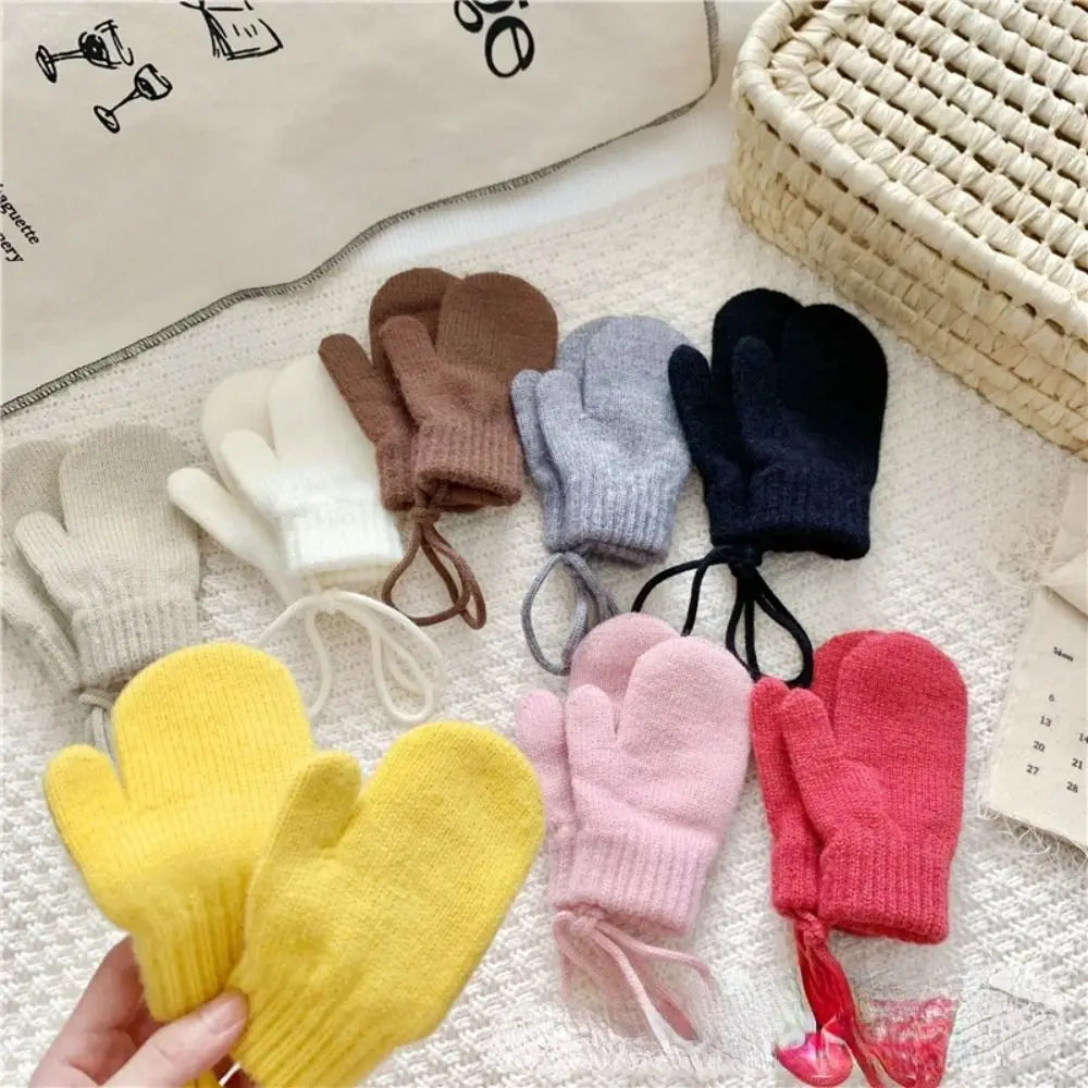Winter Mittens Children Full Finger Gloves Warm Baby Gloves for 1-3Y Kids Hanging Neck Warm Gloves Newborn Baby Accessories