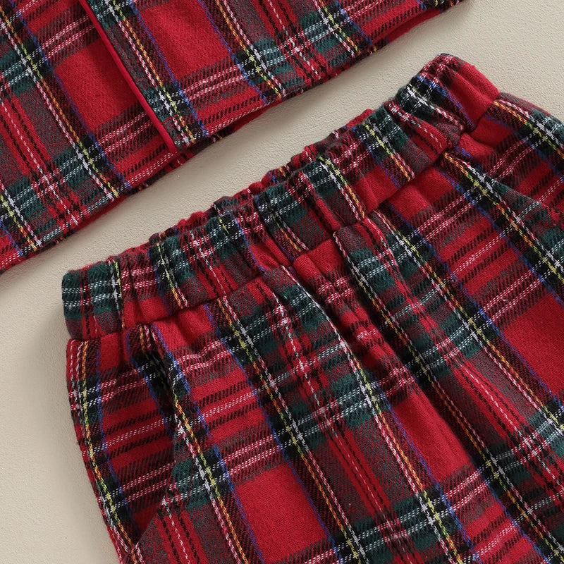 Pudcoco Kids Baby Girl Boy Christmas Pajamas Set Plaid Button up Long Sleeve Shirt and Elastic Pants Loungewear Sleepwear 6M-7T