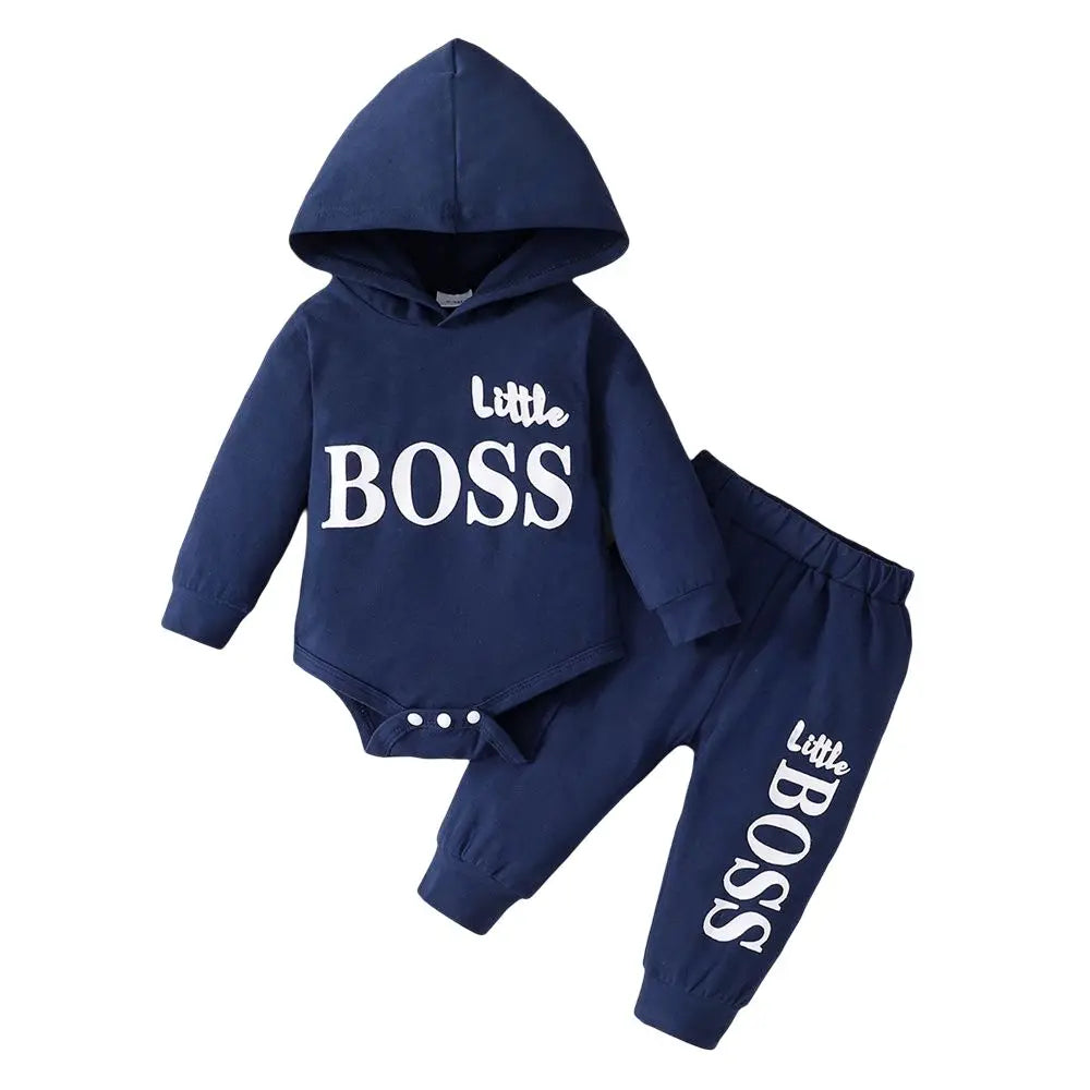 2PCS Fashion Baby Boy Autumn Clothing Set Hooded Long Sleeved Jumpsuit+Pants Sports Style Outfit for Infant 0-24 Months Blue&Red