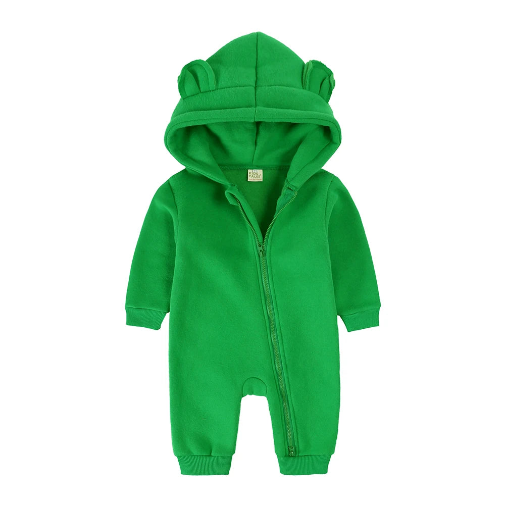 2025 Infant Baby Boys Girls Print Romper Newborn Cotton Fleece Hooded Jumpsuit Toddler Warm Cute Bodysuit Costume For 0-24M