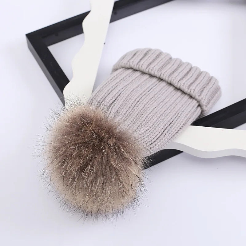 Head Cap Hugger Toque Stocking Watch Autumn Winter Hat Baby Children Thickened Warm Knitted pom-pom parent-child 8M120