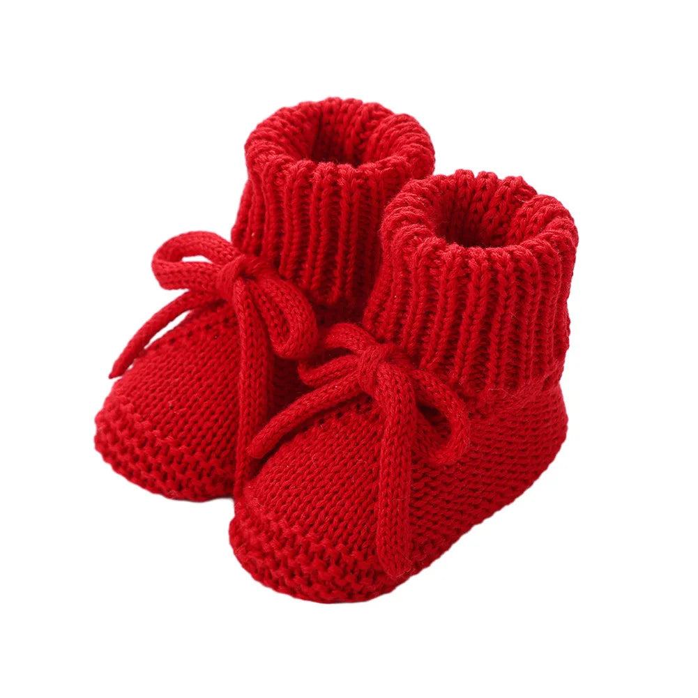 Newborn Baby Cute Bow Tie Knitted Walking Shoes Autumn Winter New Baby Soft Knitted Woolen Floor Crawling Socks for 0-12Months