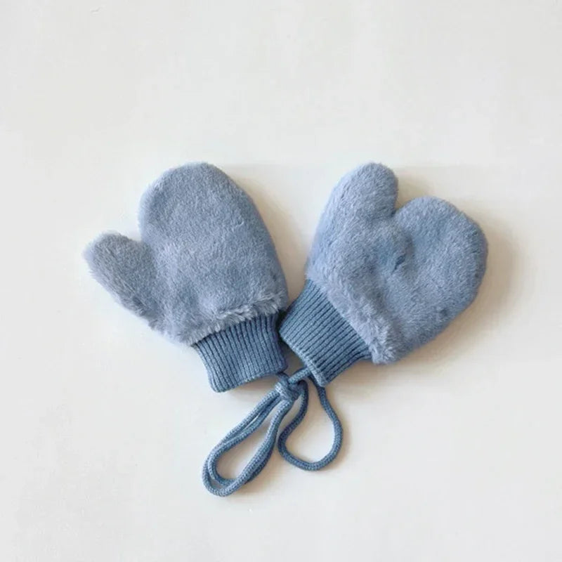 1-4Y Baby Cartoon Bear Label Mittens Winter Warm Kids Girls Gloves Soft Fur Children Toddler Thick Child Fleece Cartoon Mittens