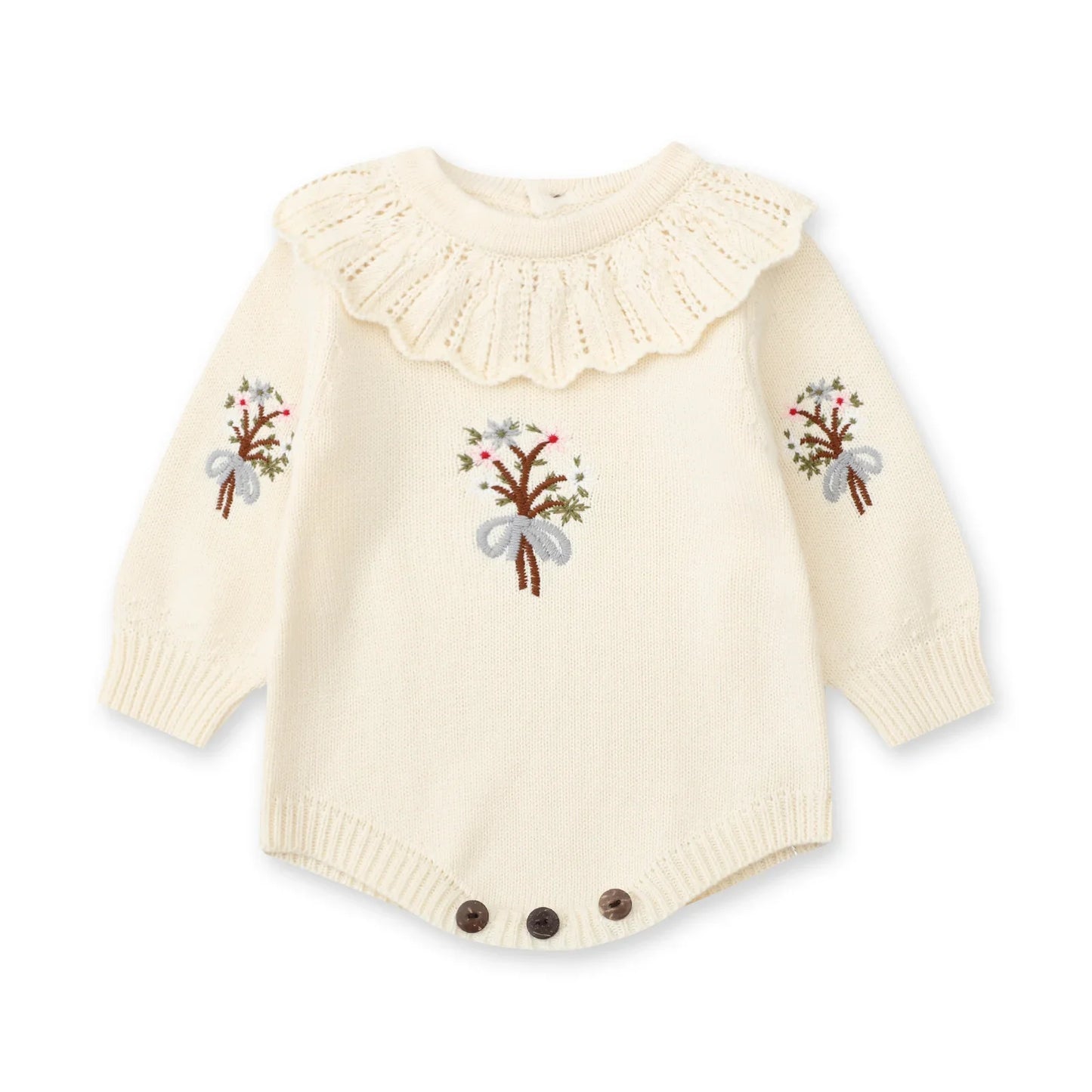 New Baby Girls Romper Autumn Born Baby Knitted Romper Ruffle Embroidery Newborn Baby Clothes Infant Baby Jumpsuits Girl Overall
