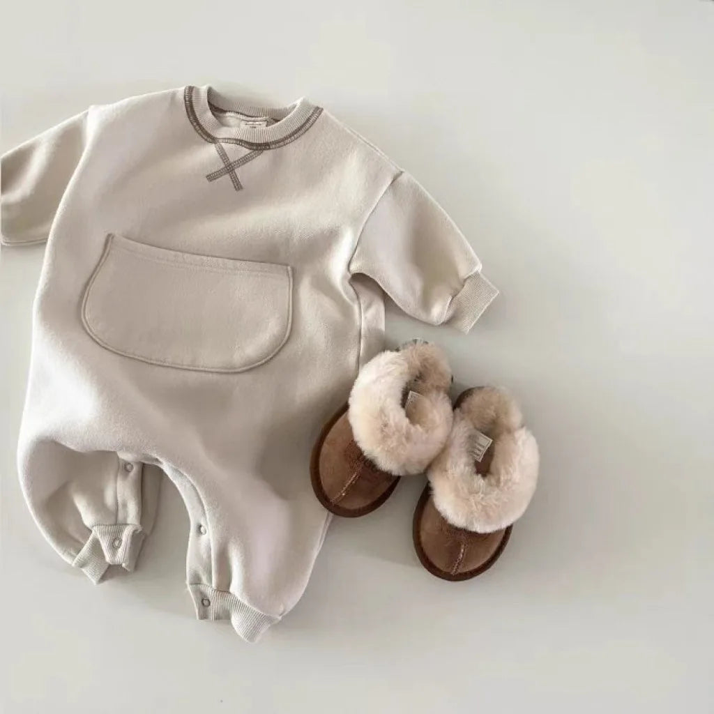 2025 Spring New Baby Long Sleeve Romper Boy Girl Newborn Large Pocket Jumpsuit Cotton Infant Versatile Casual Clothes 0-24M