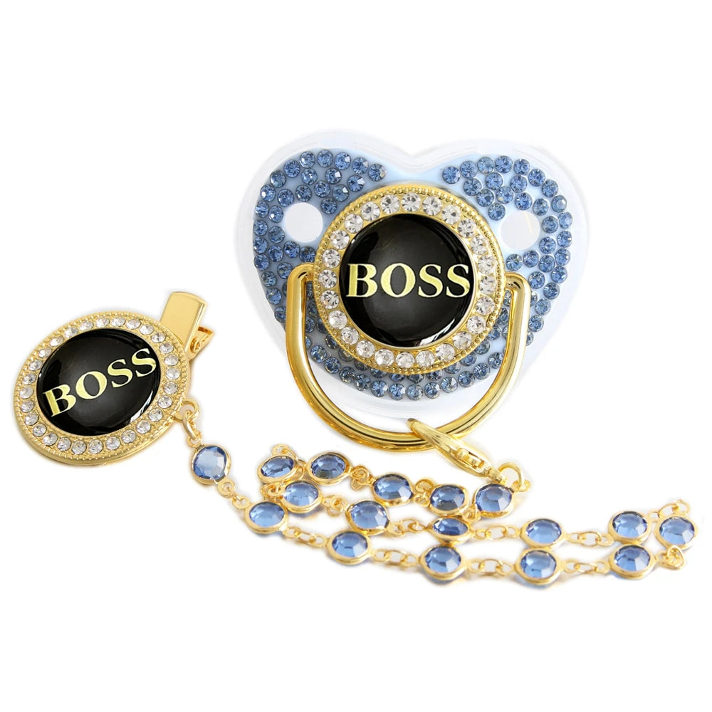 Bling Weaning Pacifier Luxury Baby Pacifier With Chain Clip Newborn Baby Dummy Soother Nipple With Gem