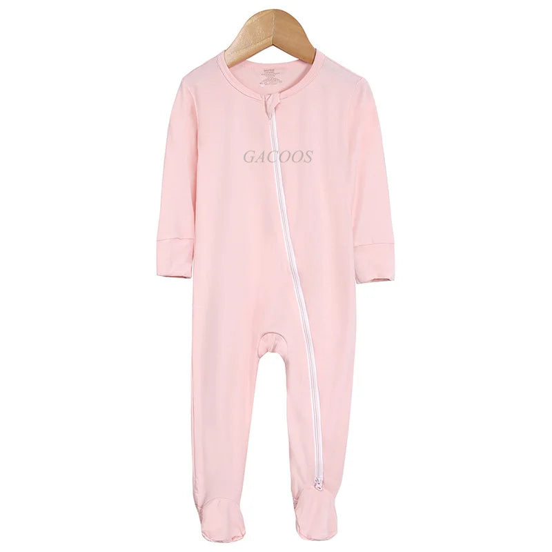Bamboo Fiber Baby Zipper Foot Romper Baby Boy Girl Clothes Newborn Onesie Baby Jumpsuit Solid Long-Sleeve Baby Pajamas 0-24Month