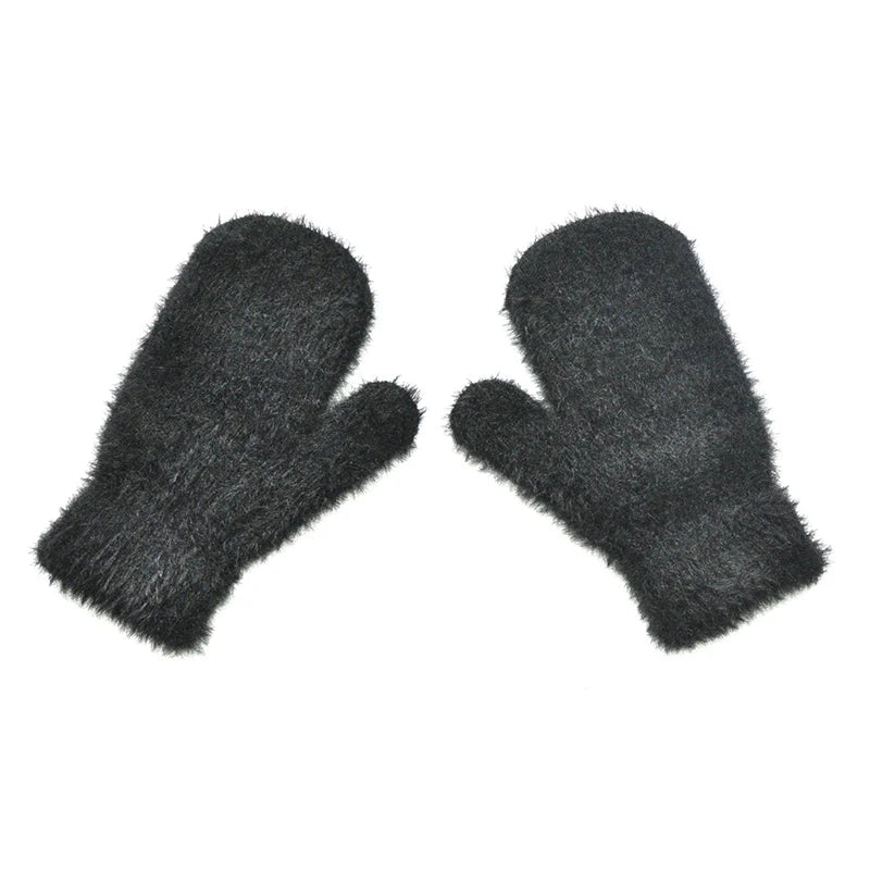 Baby Short Gloves Winter Faux Sable Children Solid Thickened Plush Furry Full Finger Mittens Autumn Hand Warmer 1-4 Years Old