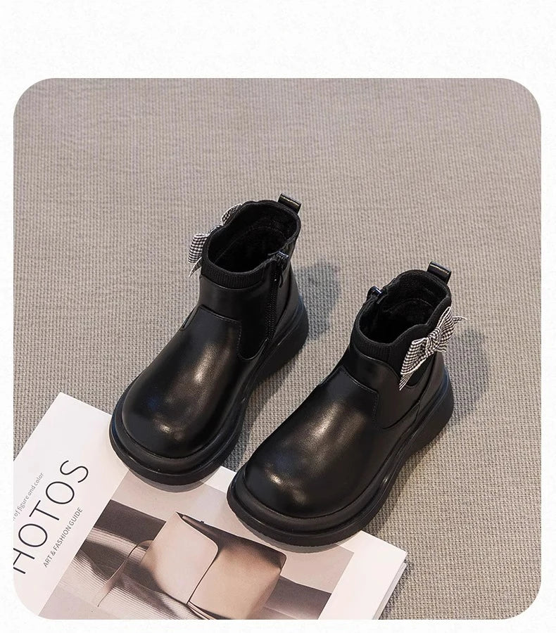 2025 Autumn Winter New Children's Boots Fashionable Single Boots for Girls Children' Boots Girls' Short Boots with Fleece