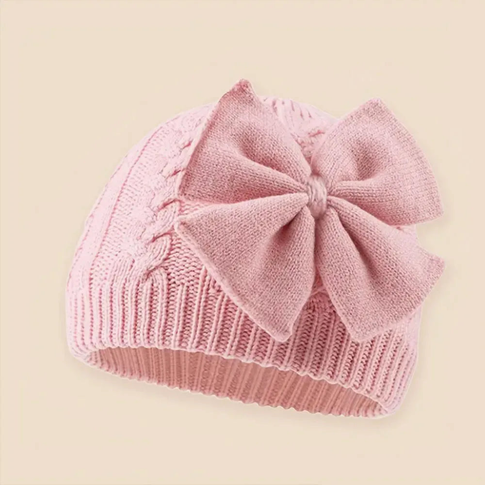 0-2Y Baby Knit Hat with Large Bow Soft Stretchy Winter Hat for Girls & Boys Lightweight Warm Beanie for Christmas, Thanksgiving