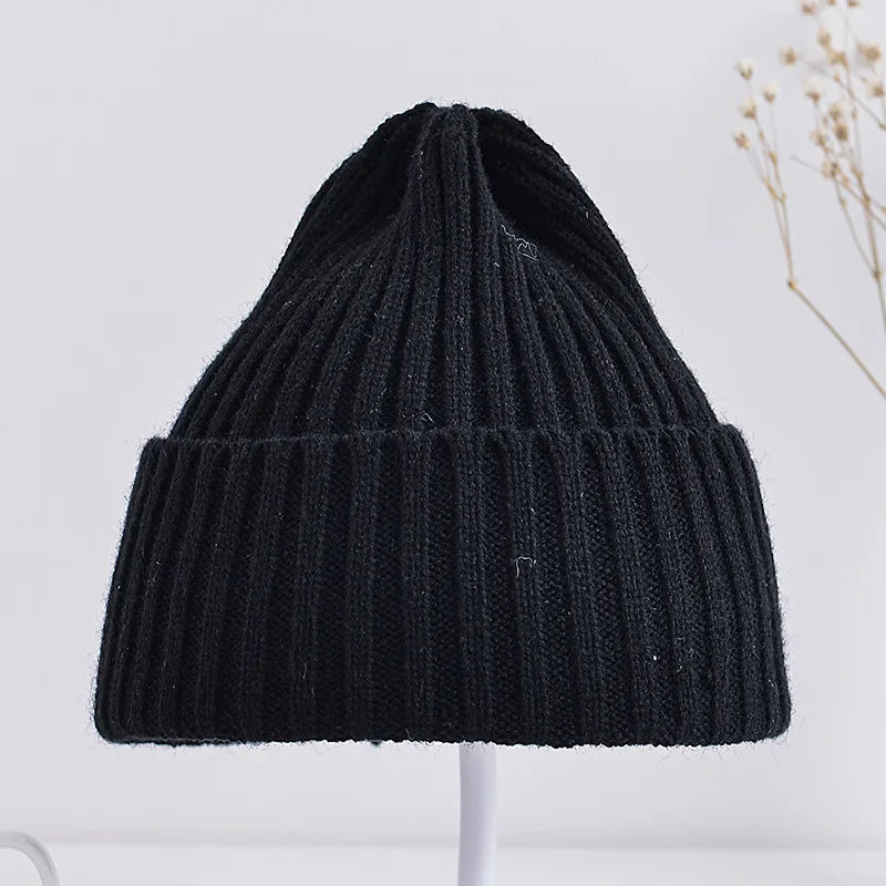 Winter Knitted Baby Hat Solid Color Woolen Beanie Cap for Infant Korean Solid Color Warm Kids Girls Boys Crochet Hats