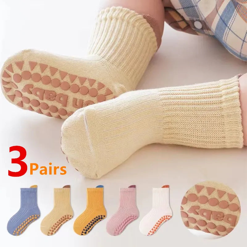 3 Pairs Baby Anti-Slip Socks 0-6Y