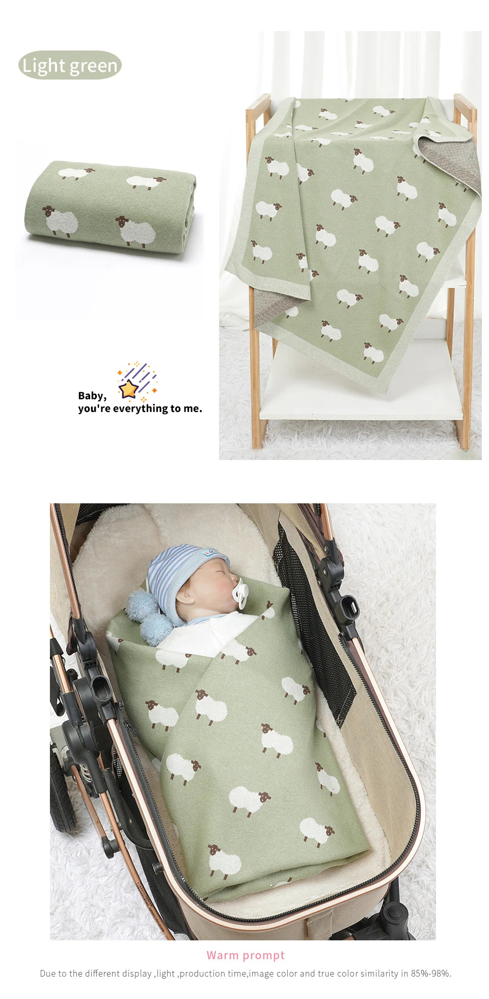 Knitted Cotton Baby Swaddle Blanket 90x70cm