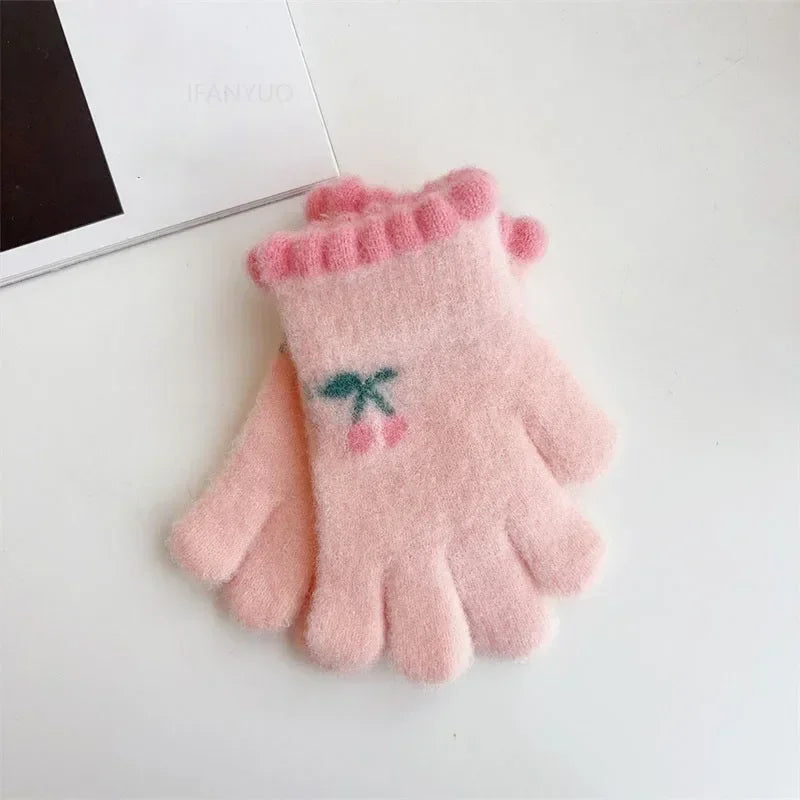 Korean Sweet Cherry Children Kids Warm Gloves Winter Windproof Thicken Boys Girls Kids Cycling Mittens Cute Fashion Baby Gloves