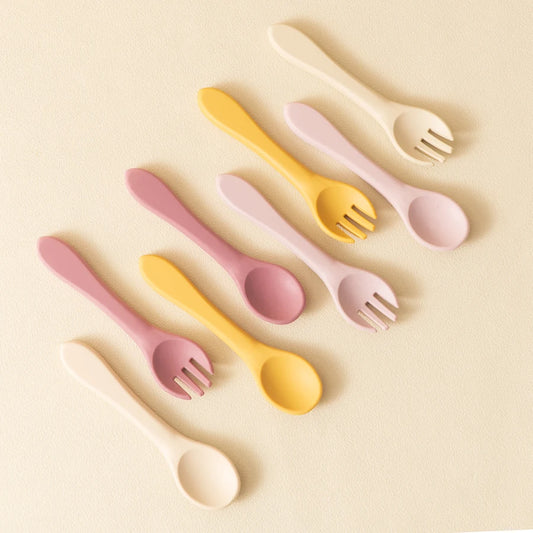 2PCS BPA Free Soft Silicone Spoon Fork Feeding Set Baby Feeding Solid Food Spoon Toddlers Cutlery For Children Tableware