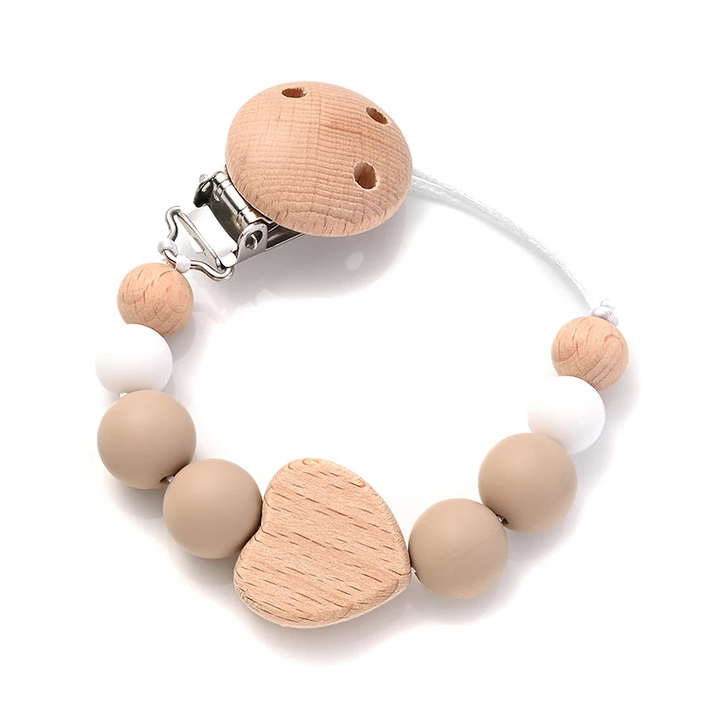 Baby Pacifier Chain Clips Wood Pentagram Teether Silicone Round Beads Teething Chain For Baby Care Soother Chew Toys Shower Gift