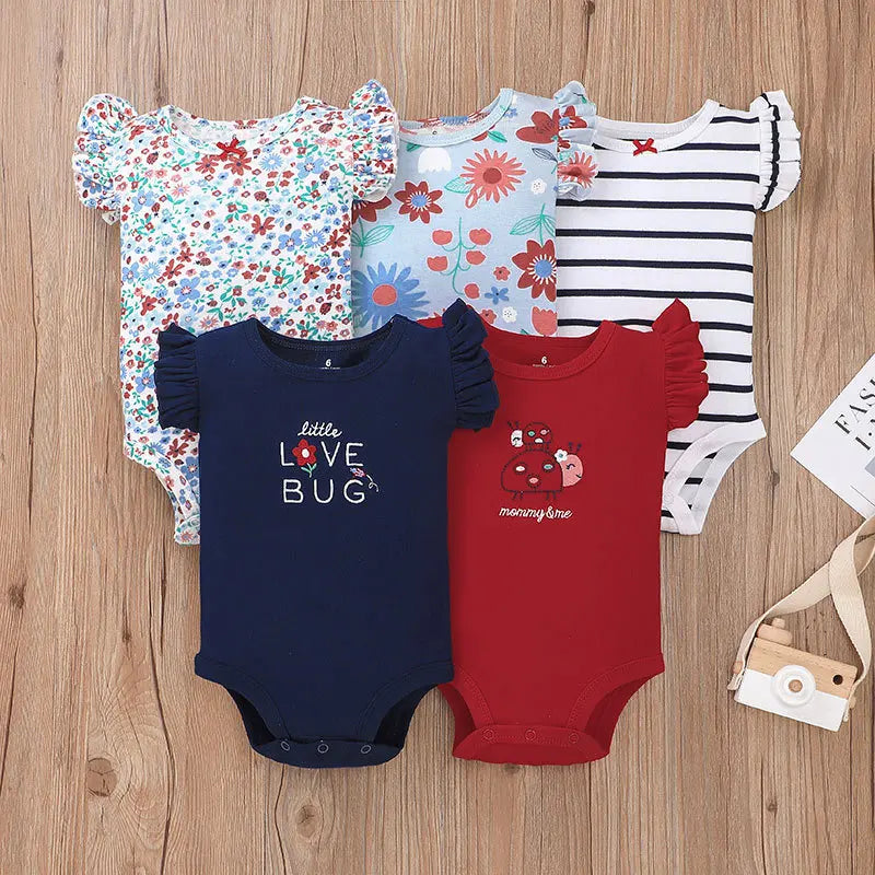 New Cartoon Baby Boys Girls Bodysuit 3-5PCS Short Sleeve 100% Cotton Baby Clothes 0-24Months Newborn Body Bebe Jumpsuit Clothing
