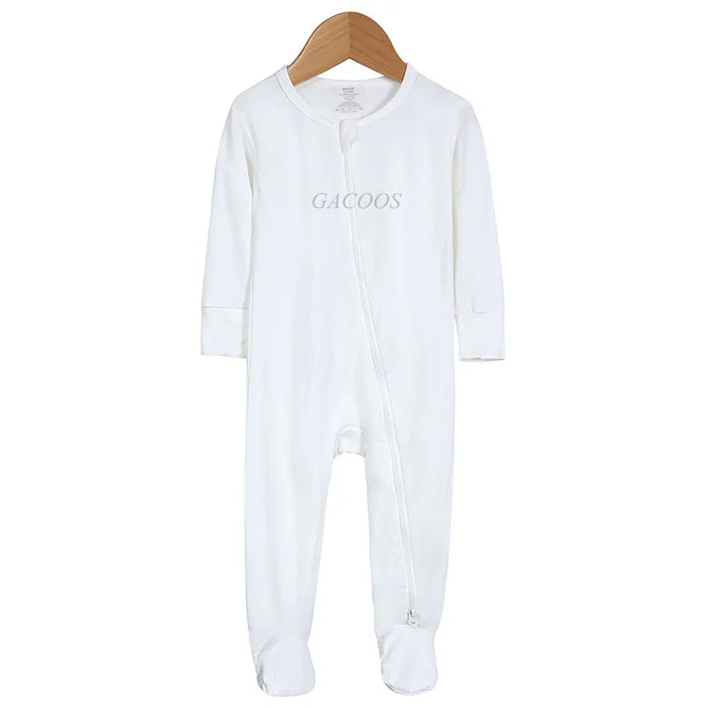 Bamboo Fiber Baby Zipper Foot Romper Baby Boy Girl Clothes Newborn Onesie Baby Jumpsuit Solid Long-Sleeve Baby Pajamas 0-24Month