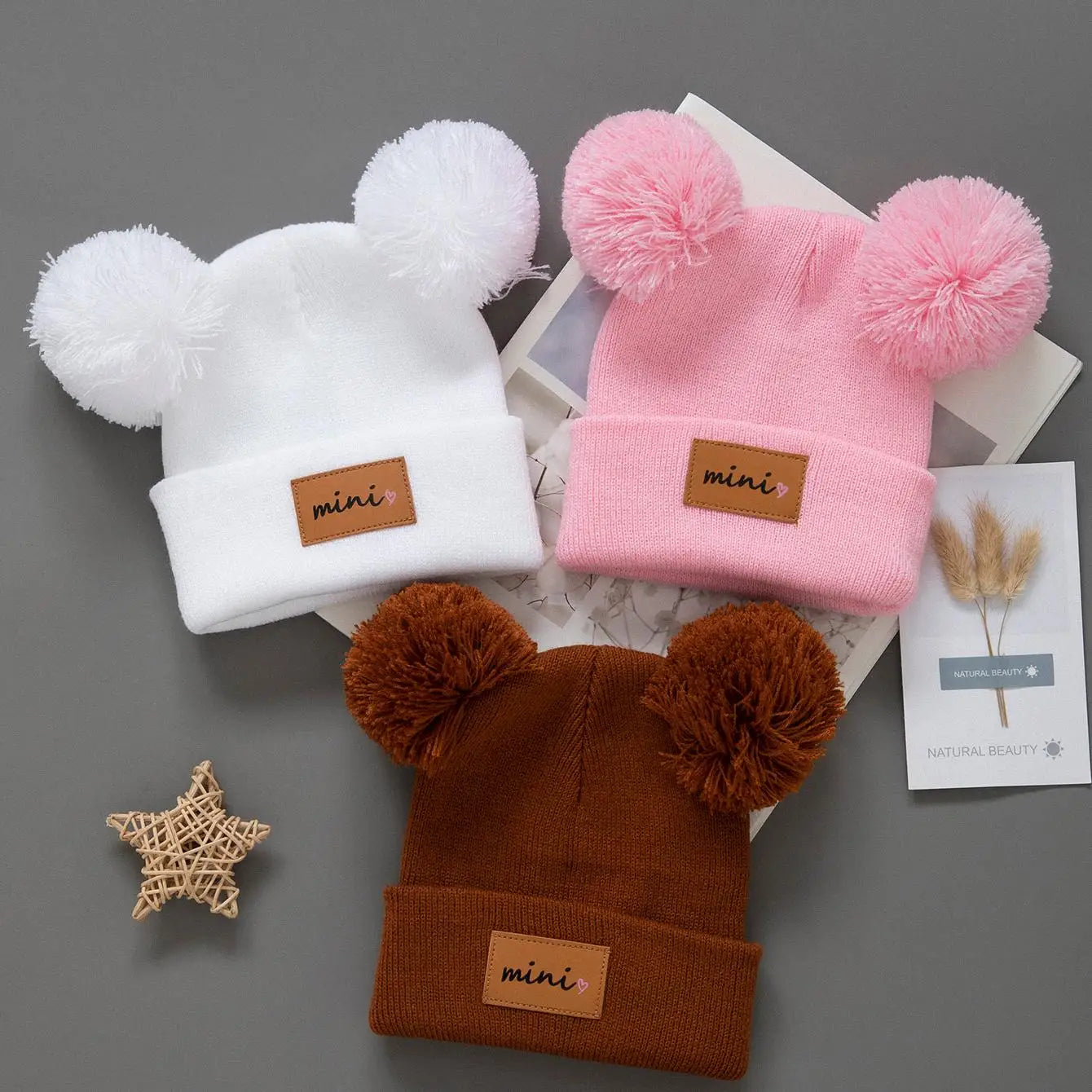3pcs Kids Knitted Pompom Baby Hats