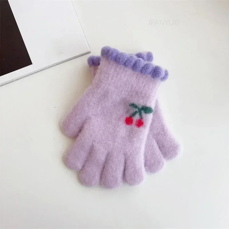 Korean Sweet Cherry Children Kids Warm Gloves Winter Windproof Thicken Boys Girls Kids Cycling Mittens Cute Fashion Baby Gloves