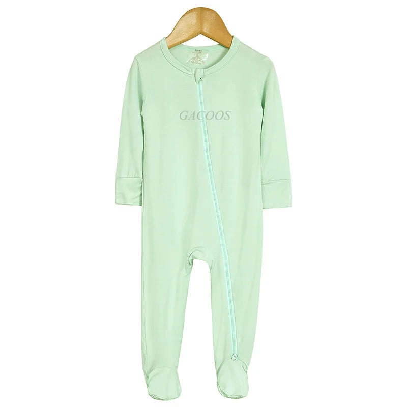 Bamboo Fiber Baby Zipper Foot Romper Baby Boy Girl Clothes Newborn Onesie Baby Jumpsuit Solid Long-Sleeve Baby Pajamas 0-24Month