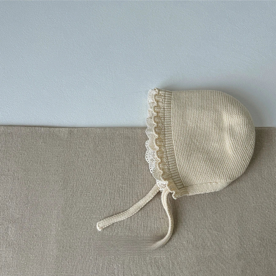 Korean Baby Boys Girls Hat Autumn Winter Warm Ear Protection Caps Ruffle Lace Princess Children's Knitted Wool Hat