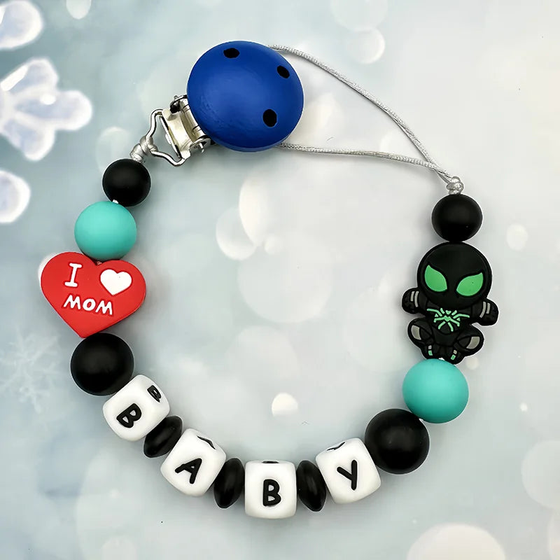 Customized Personalized Name English Letters Silicone Soothing Pacifier Chain Clips Holder Teether Pendants Teething Baby Gifts