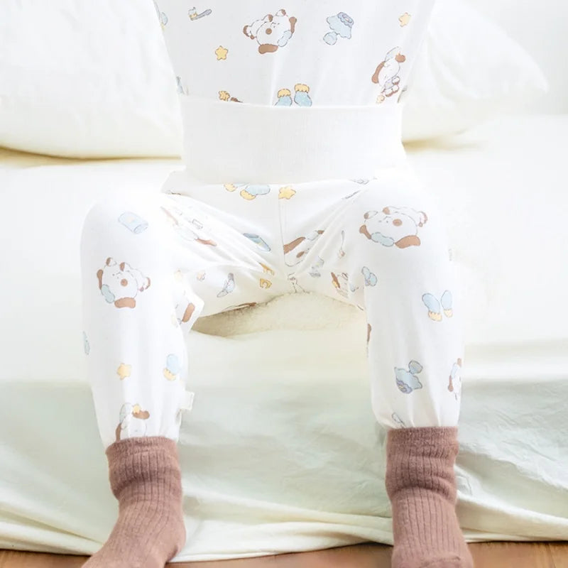 Stretchy A-Class Cotton Toddler Pajamas  Autumn High Waisted Baby Sleepwear for 1-3Y Boys Girls Infant Sleep Clothes