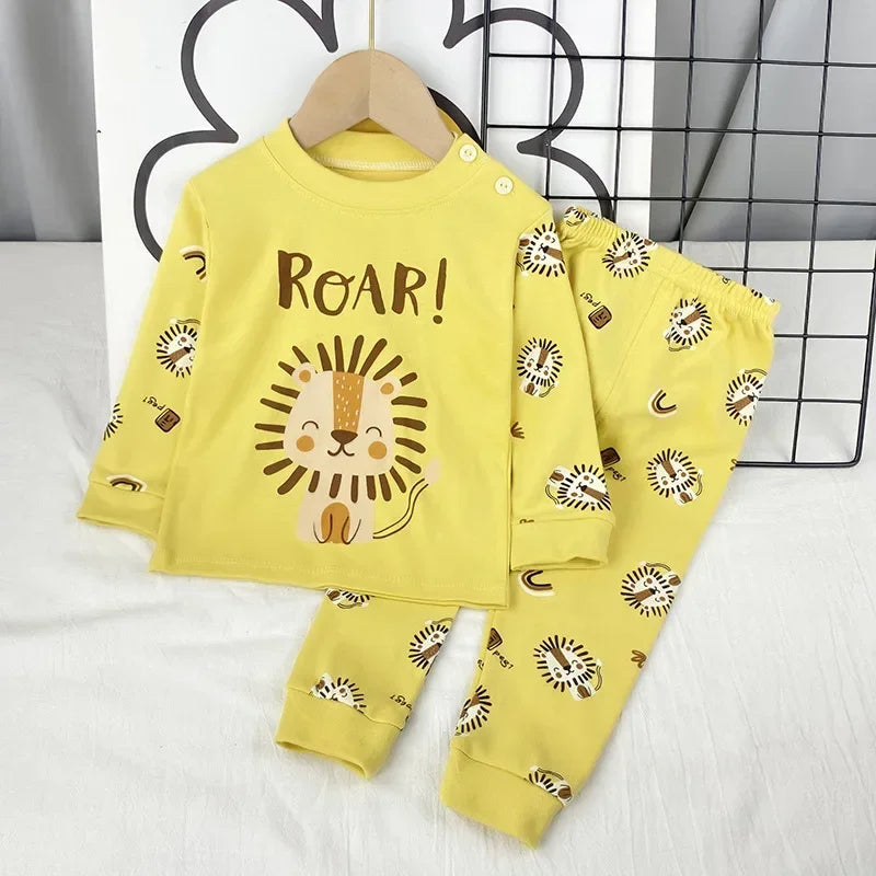 2024 New Kids Boys Girls Pajama Sets Cartoon Print Long Sleeve Cute T-Shirt Tops with Pants Toddler Baby Sleeping Clothing Sets