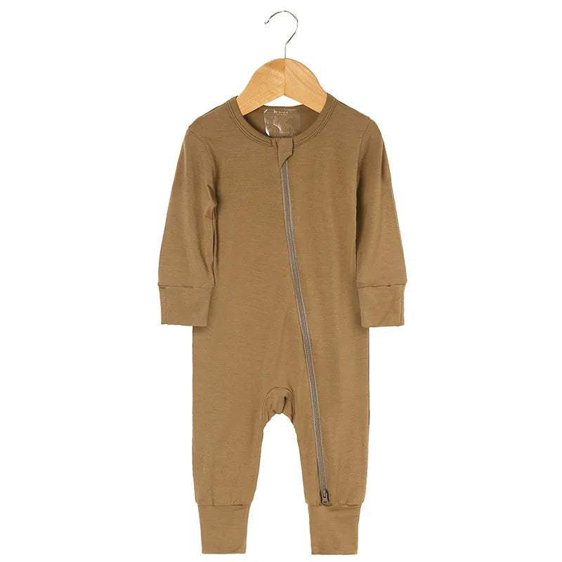 Bamboo Fiber Baby Zipper Foot Romper Baby Boy Girl Clothes Newborn Onesie Baby Jumpsuit Solid Long-Sleeve Baby Pajamas 0-24Month