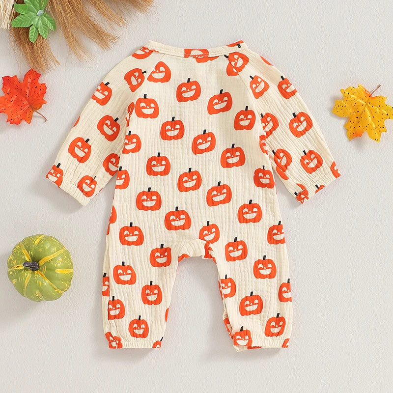 Infant Baby Girls Boys Halloween Romper Pumpkin/Bat Print Cotton Long Sleeve Newborn Baby Girls Jumpsuit Autumn Baby Clothes