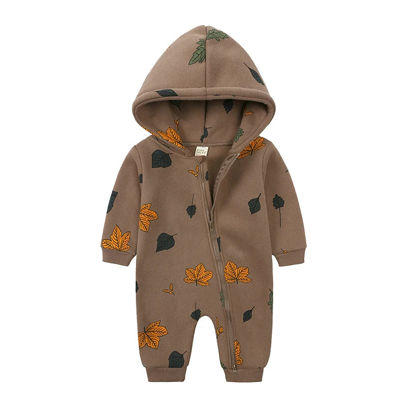 2025 Infant Baby Boys Girls Print Romper Newborn Cotton Fleece Hooded Jumpsuit Toddler Warm Cute Bodysuit Costume For 0-24M
