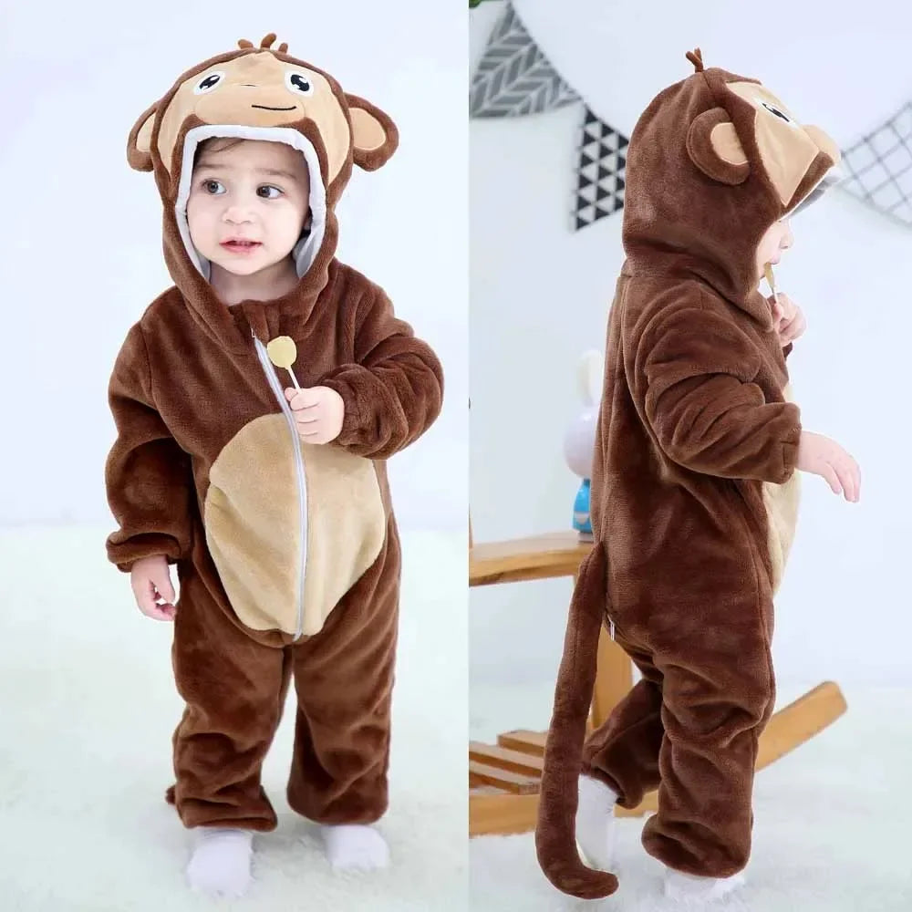 Newborn Kids Monkey Kigurumi Pajamas Winter Thick Baby Blanket Slppers Toddler Infant Clothes Hooded Animal Pyjamas Sleepwear