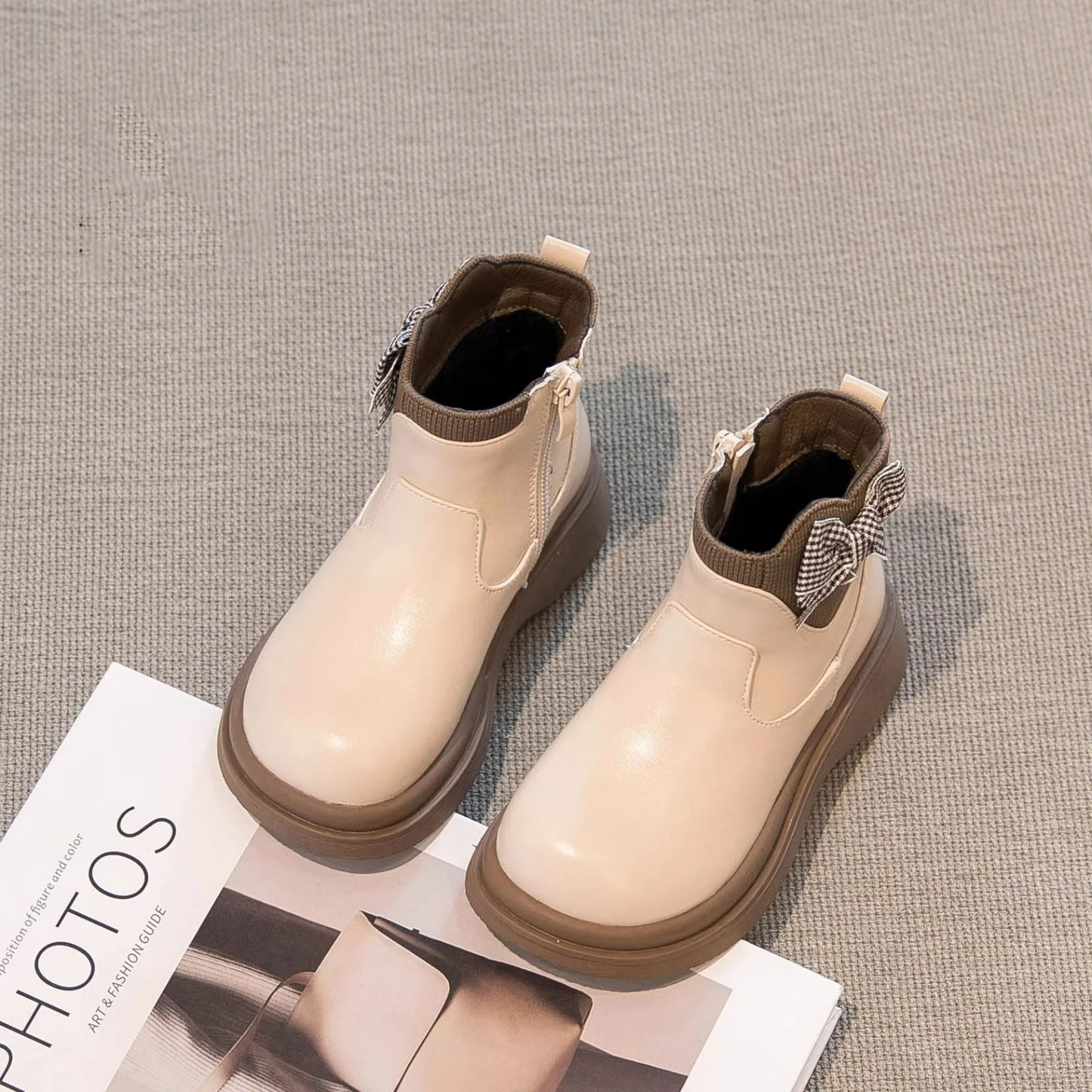 2025 Autumn Winter New Children's Boots Fashionable Single Boots for Girls Children' Boots Girls' Short Boots with Fleece