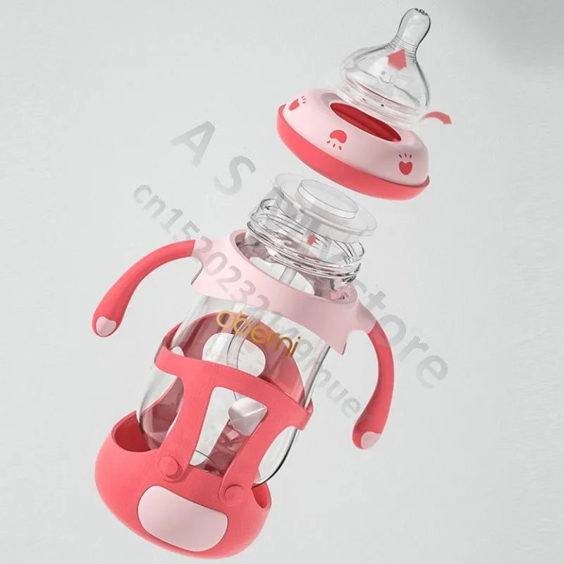 240ML Wide-mouth Glass Bottle/Newborn Baby Glass Bottle/High Borosilicate Glass bottle/BPA Free/Baby over 6 months old