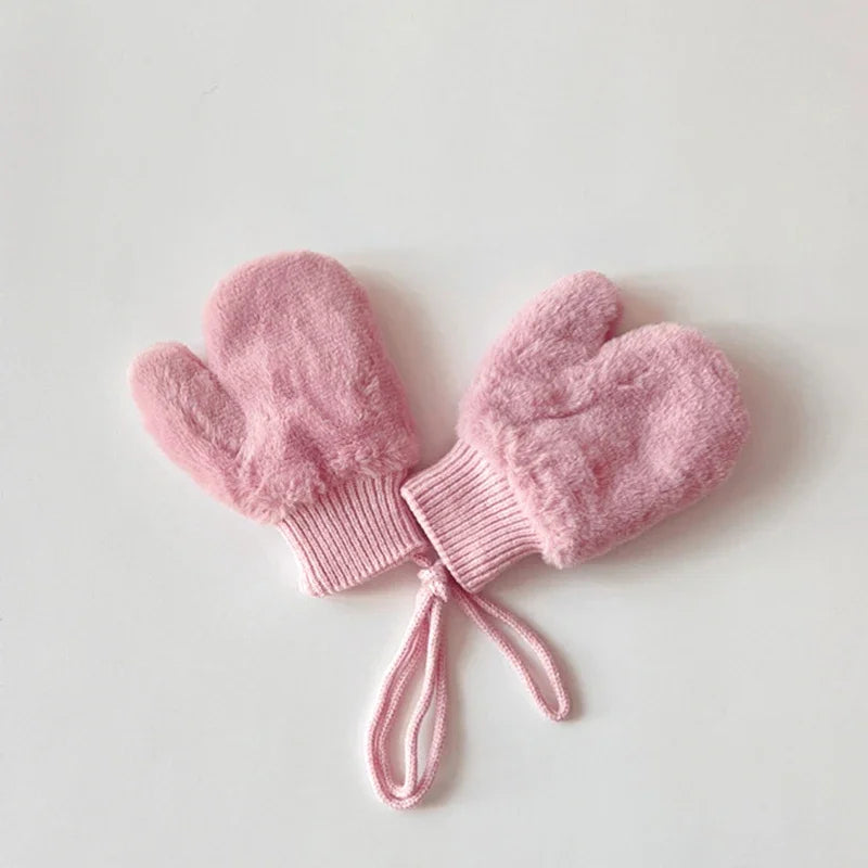 1-4Y Baby Cartoon Bear Label Mittens Winter Warm Kids Girls Gloves Soft Fur Children Toddler Thick Child Fleece Cartoon Mittens