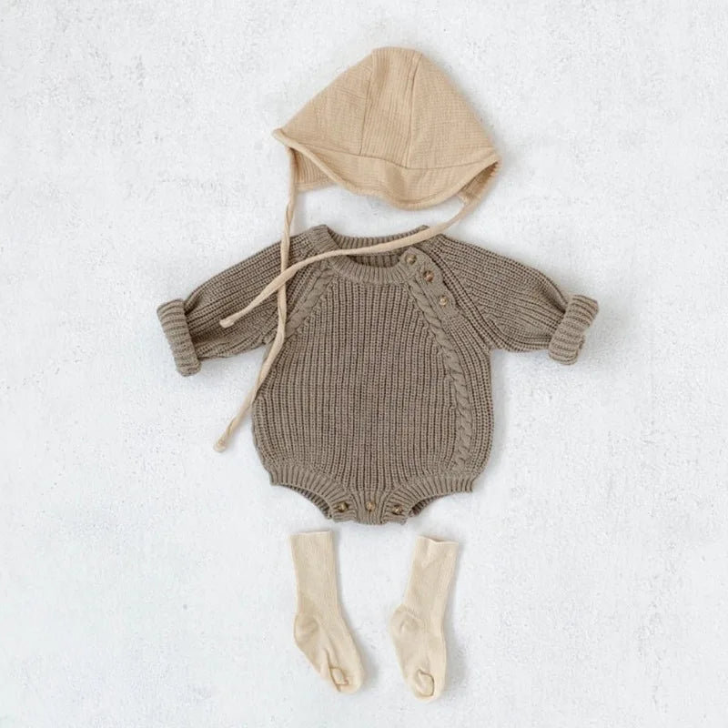 Neutral Baby Knit Romper Side Button Onesie Jumper Cable Knitting Infants Winter Clothes