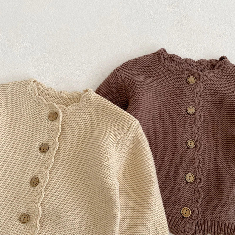 Spring new baby clothing, 0-3 year old boys and girls children's round neck handmade hooked edge clean color knitted sweater