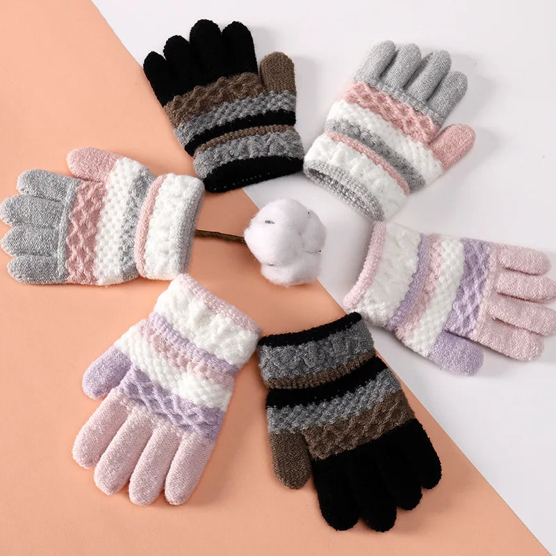 Winter Striped Split Finger Gloves