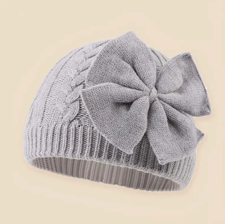 0-2Y Baby Knit Hat with Large Bow Soft Stretchy Winter Hat for Girls & Boys Lightweight Warm Beanie for Christmas, Thanksgiving