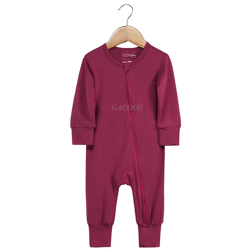 Bamboo Fiber Baby Zipper Foot Romper Baby Boy Girl Clothes Newborn Onesie Baby Jumpsuit Solid Long-Sleeve Baby Pajamas 0-24Month
