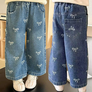 Contrast Bow Wide Leg Jeans