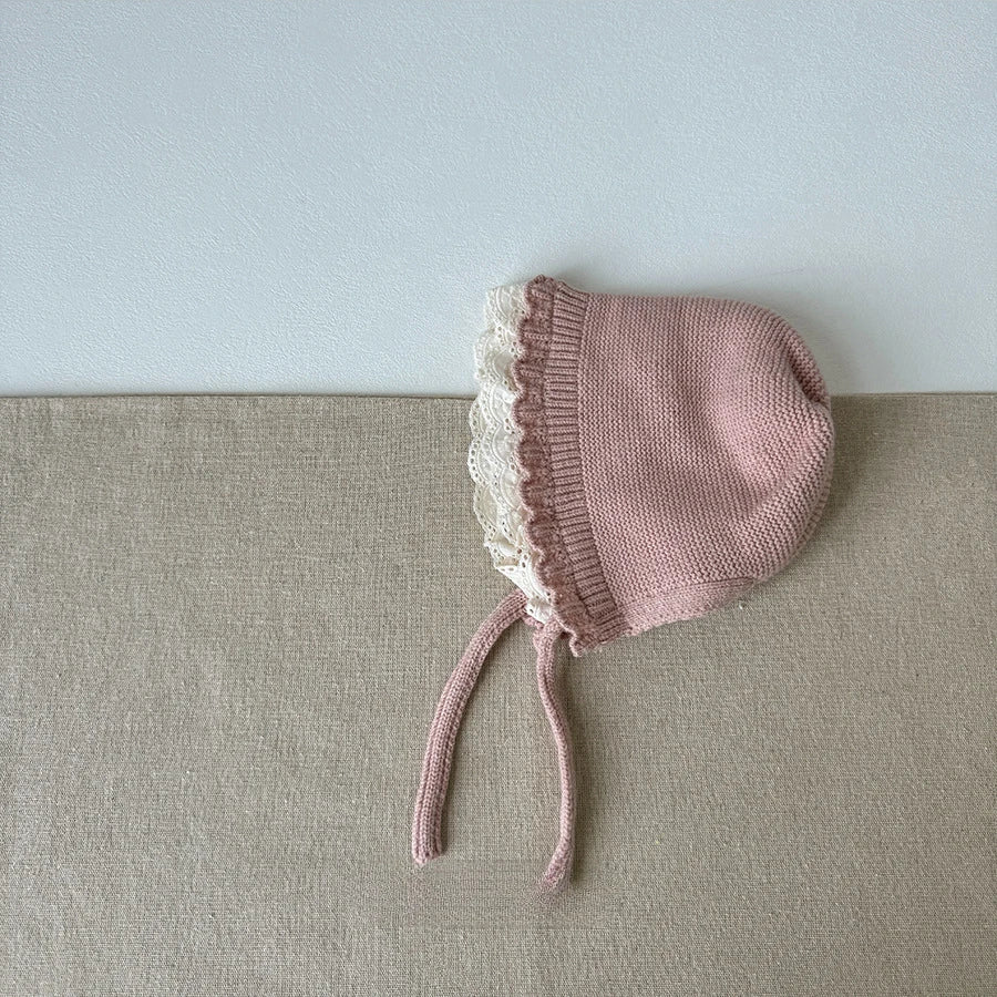 Korean Baby Boys Girls Hat Autumn Winter Warm Ear Protection Caps Ruffle Lace Princess Children's Knitted Wool Hat