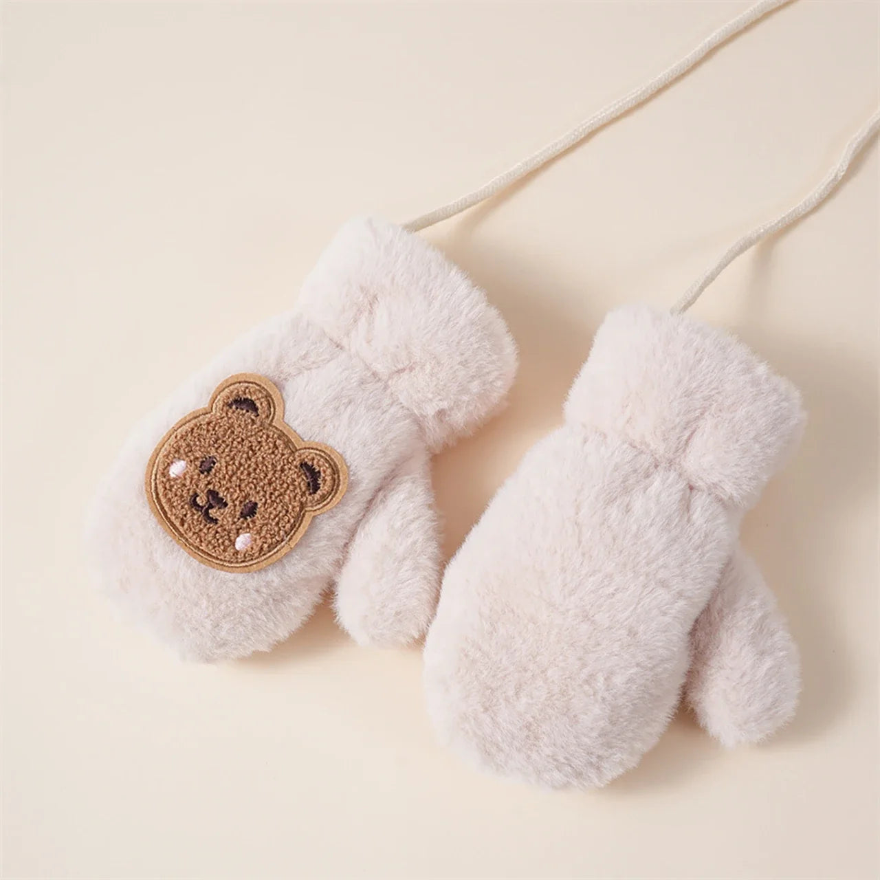 Winter Thicken Warm Baby Gloves Cute Cartoon Bear Baby Boys Girls Mittens Faux Fur Toddler Kids Fingerless Gloves