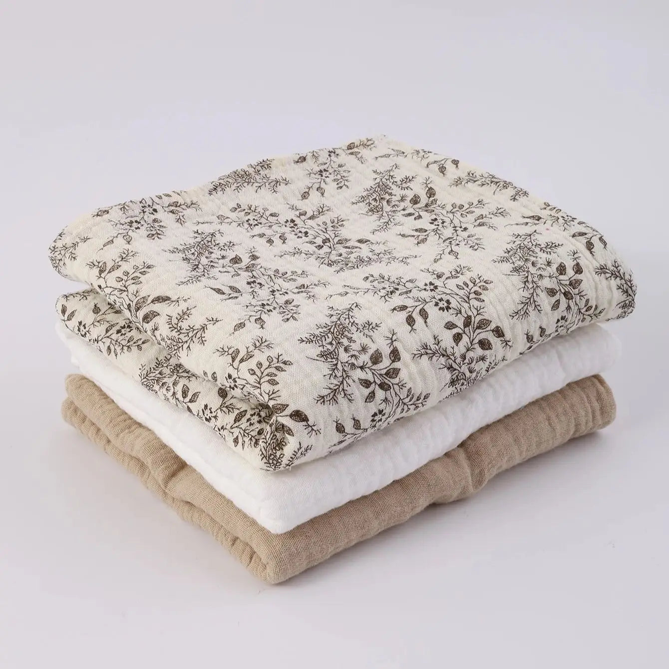 3PCS/set Boho Solid Floral Soft Breathable Newborn Baby Receiving Blanket Muslin Swaddle Blankets