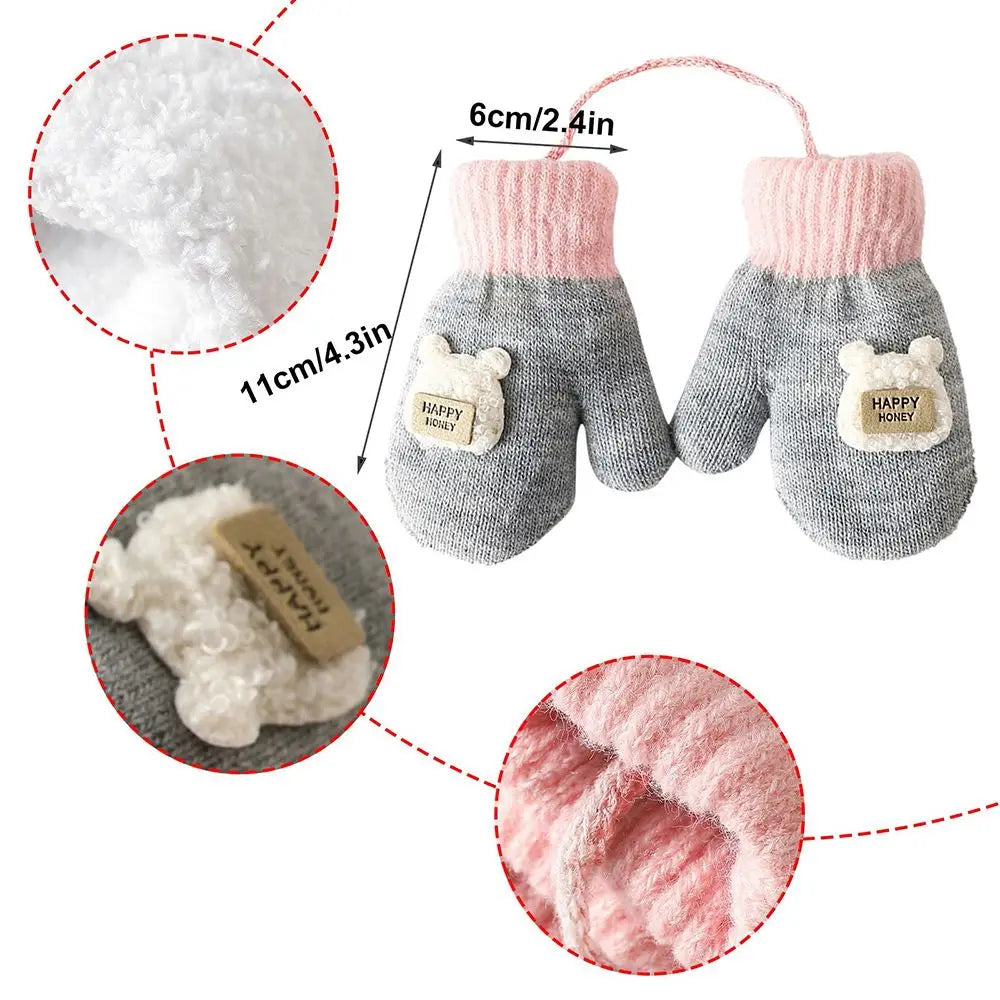 Full Finger Gloves Cute Toddler Children Baby Infant Thickened Knitted Gloves Cartoon Gloves Baby Mittens Warm Mittens