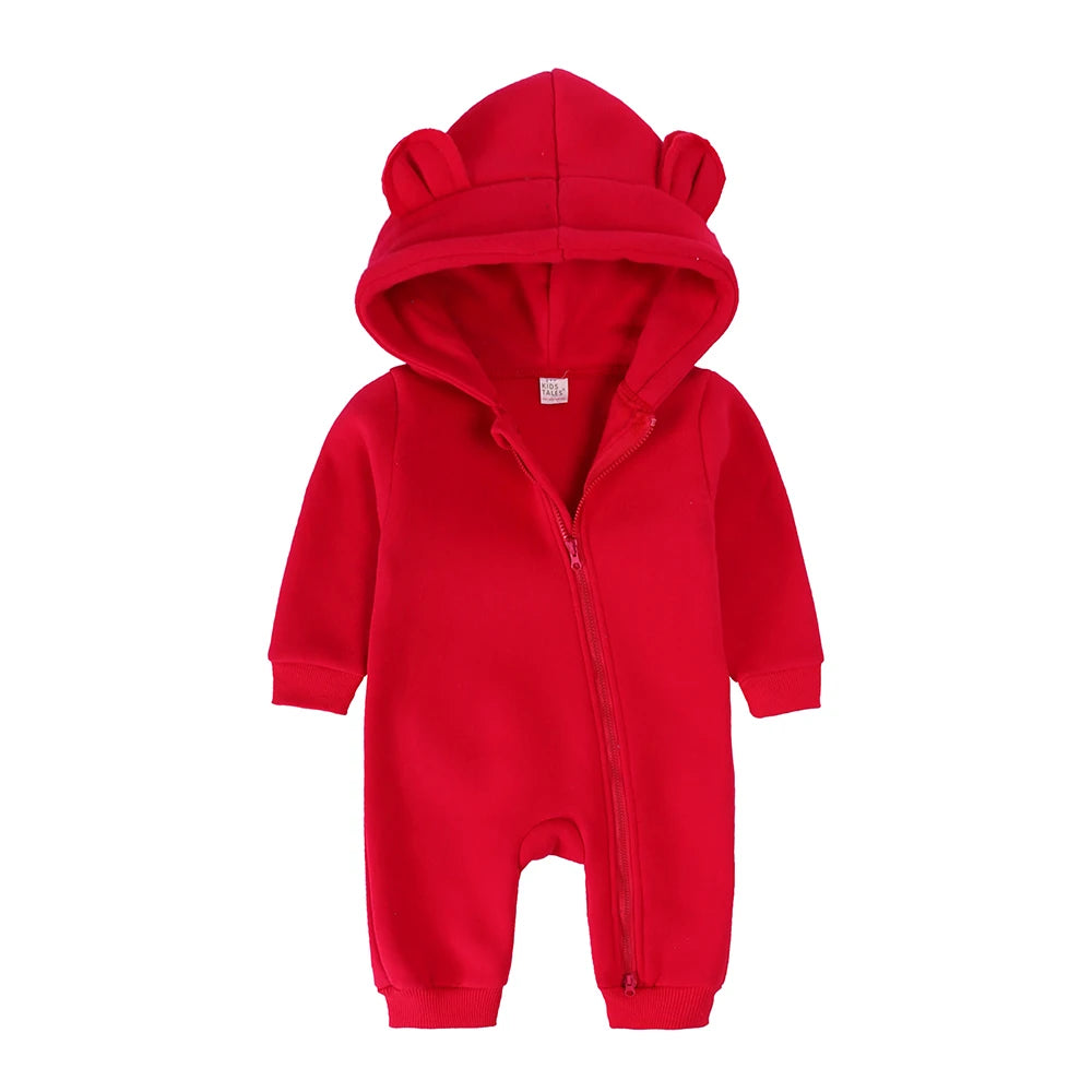 2025 Infant Baby Boys Girls Print Romper Newborn Cotton Fleece Hooded Jumpsuit Toddler Warm Cute Bodysuit Costume For 0-24M